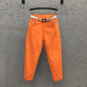 橘色休闲裤女九分裤